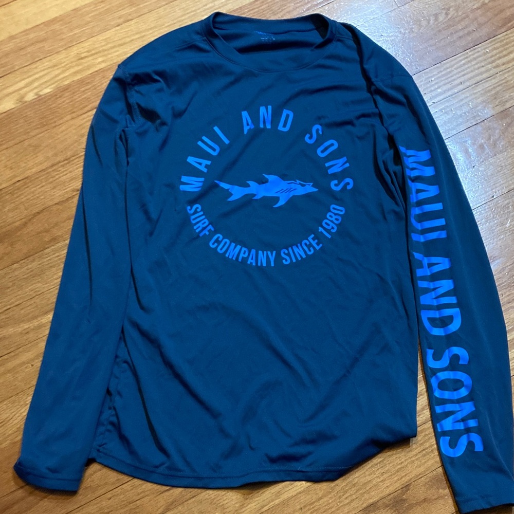 Maui and Sons Black and Blue Graphic Long Sleeve size large polyester